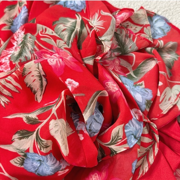 WAYF Clara Wrap Dress Botanical Red Print Floral High Low Ruffle Hem Size Medium - Picture 12 of 16